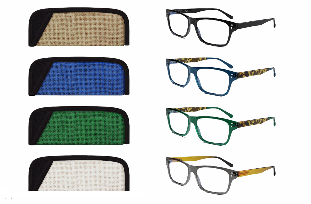 4 Pairs Blue Blocker Reading glasses with Pouch